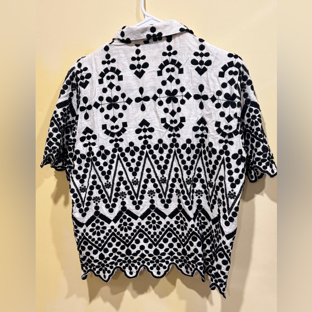 Zara Monochrome Geometric Embroidery Shirt - Picture 3 of 14